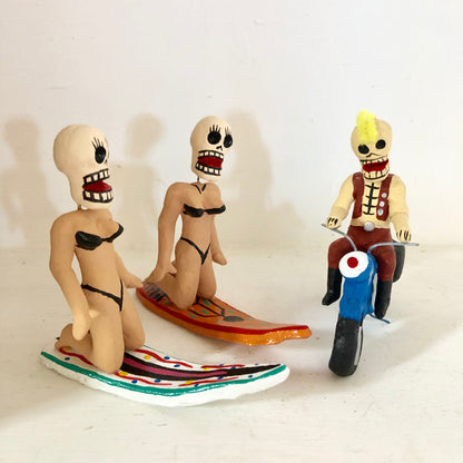 Day of the dead Mexican clay handmade statue - surfer chick