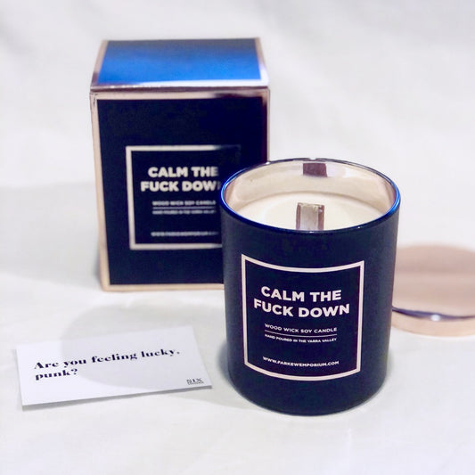Calm the f*ck down woodwick soy candle