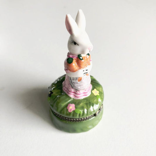 Hand painted easter bunny vintage trinket box