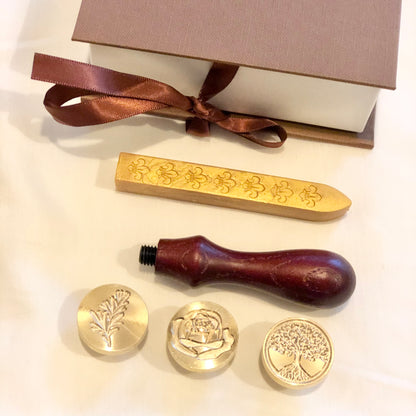 Garden wax seals / wooden brass sealing stamps - boxed set of 3