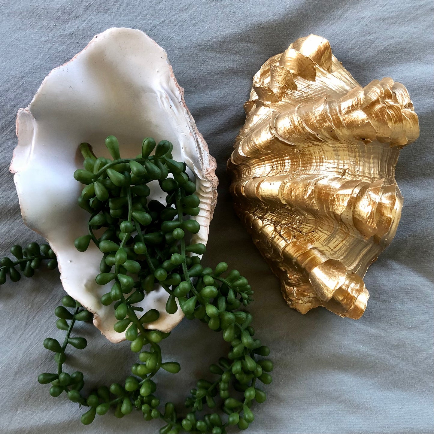 Gold and white coastal decor clam shell bowl / tray