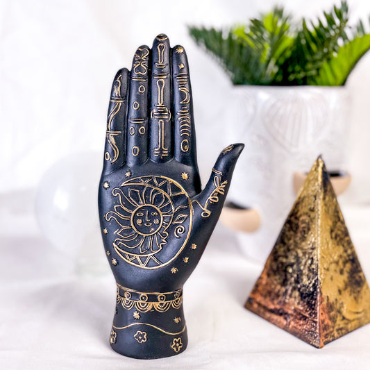 Sun moon zodiac palm hand statue