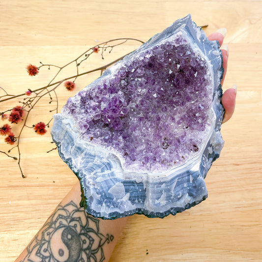 Purple Amethyst + Blue lace agate crystal cluster 1.14kg