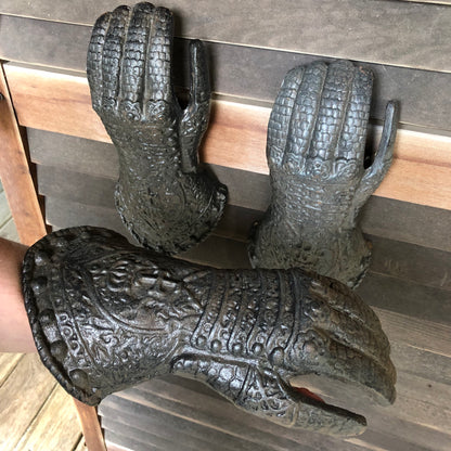 Vintage life-size knight gauntlet hand cast iron wall hanging