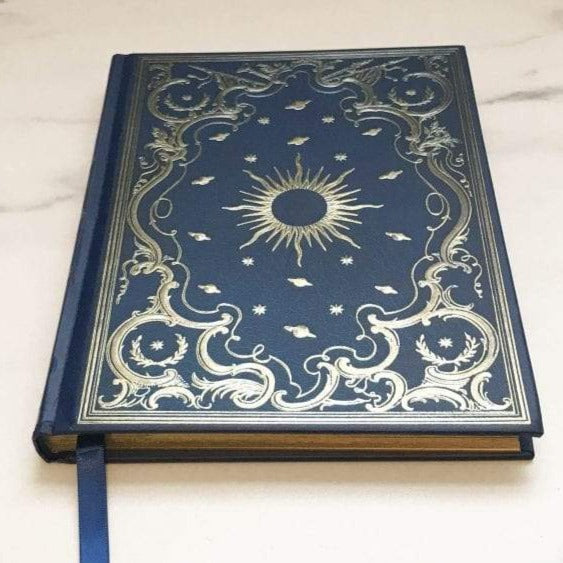 Hard cover sun, planets and moon gold embossed journal
