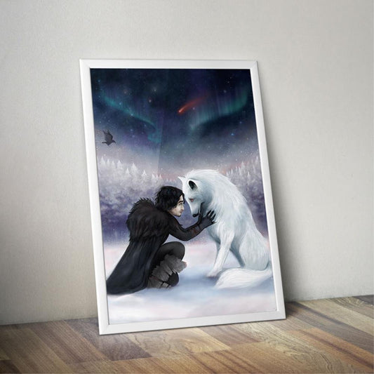 GOT TV Jon snow & wolf poster print