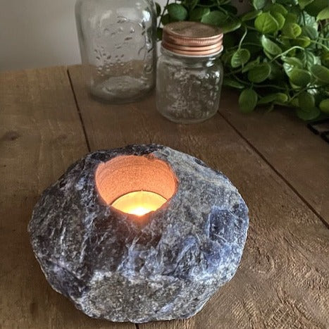Sodalite crystal candle holder