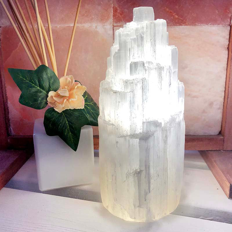 Selenite tower crystal lamp light