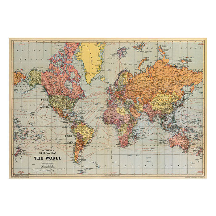 Stans vintage world map poster hanging print - Six Things - 2